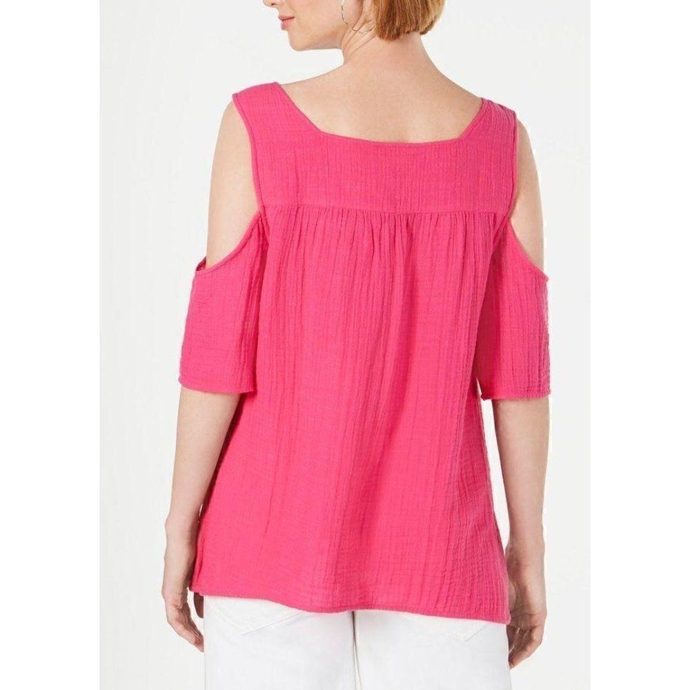 Style & Co Blouse Top Medium Pink Cold-Shoulder‎ - Picture 6 of 7